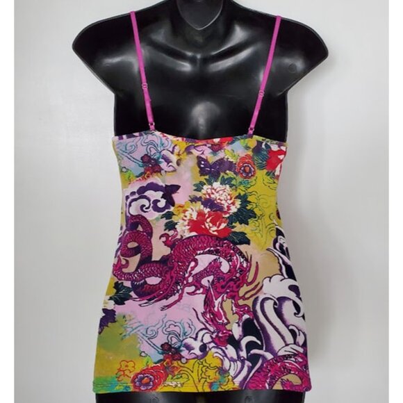 Josie Natori EUC Lace Trim Dragon Floral Silky Cami Tank Top Y2K Feminine Size S - Picture 3 of 8